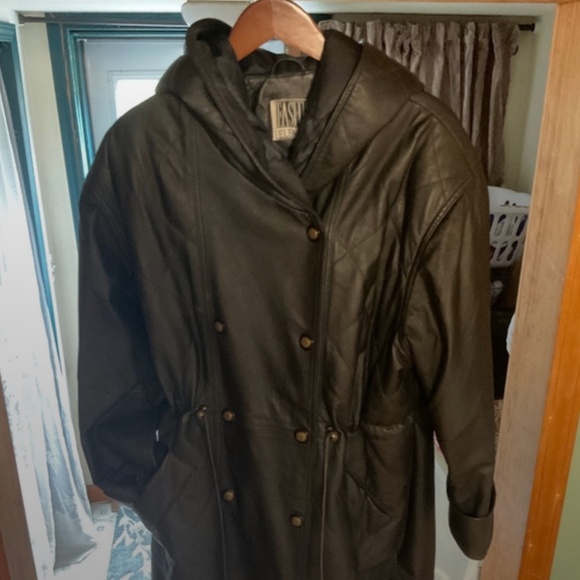Vintage 100% Leather Hooded Trench - Picture 6 of 16